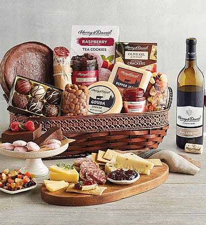 Gourmet Specialty Snacks Basket with Wine